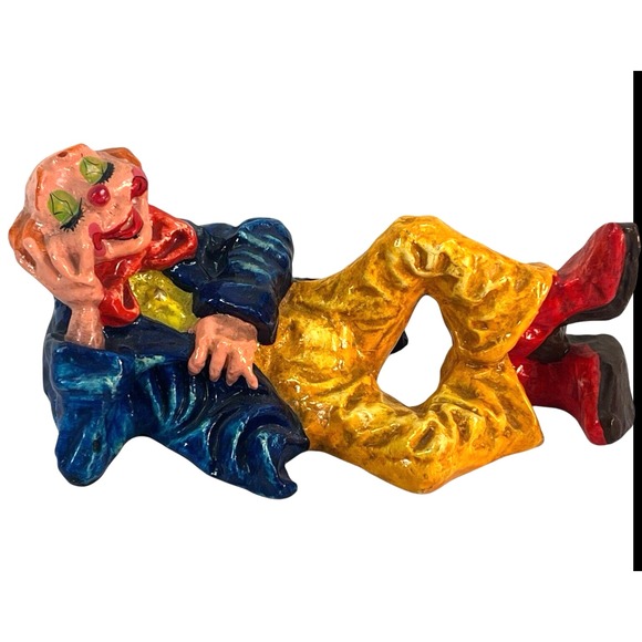 vtg70'sMexican Folk Art Paper Mache Clown Artist Signed Alvarez B-22 10''x 7.5'' - Picture 2 of 9